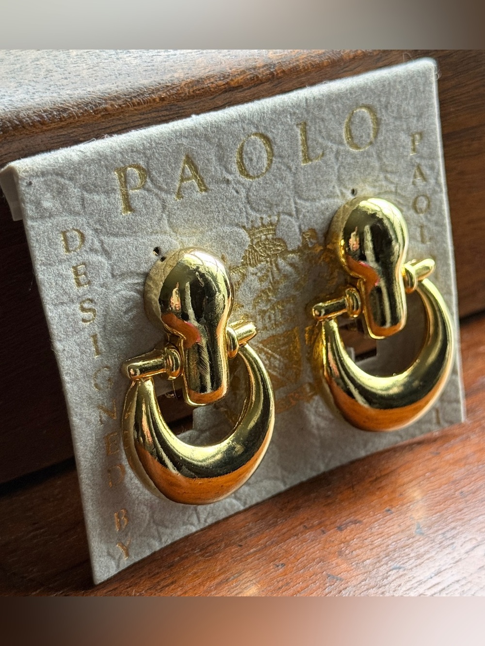 Vintage Paolo Gucci Door Knocker Clip-On Earrings; Gold Tone; 1980’s